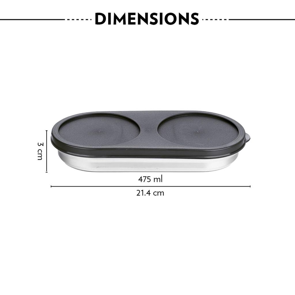Borosil Carry Fresh Stainless Steel Lunchbox | 3pc Set (280ml x 2 + 475ml x 1 Chapati Dabba)