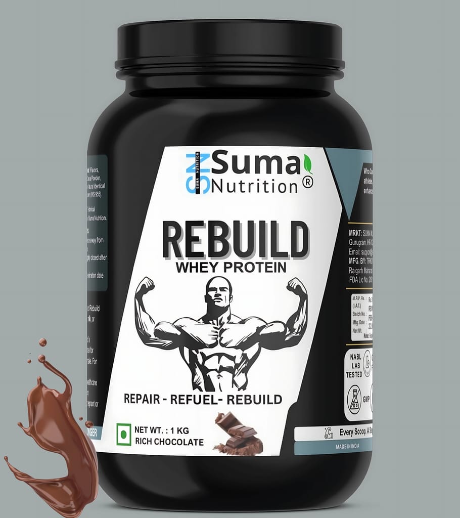 Rebuild Whey Protein Powder – 1/ 2-kg (Rich Chocolate / Vanilla) 35g Serving | Easy Digestive | Gluten free Protein