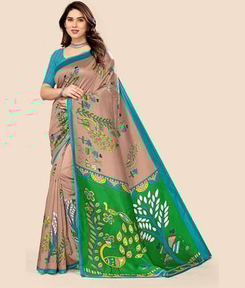 Kanooda Prints Art Silk Printed Saree With Unstitched Blouse Piece ( Turquoise )