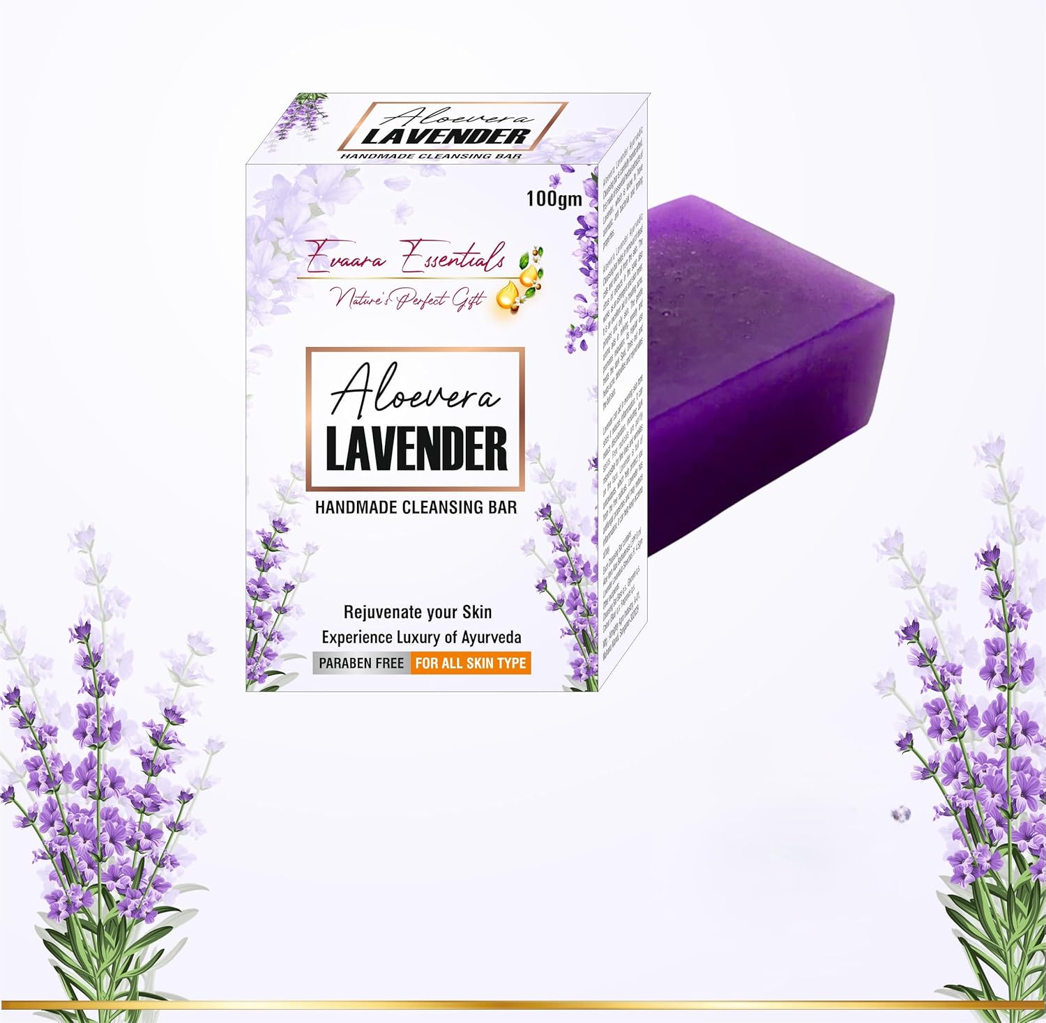Evaara Essentials | Aloevera Lavender Handmade Cleansing Bar, 75g each, Paraben Free, All Skin Types | Pack of 3