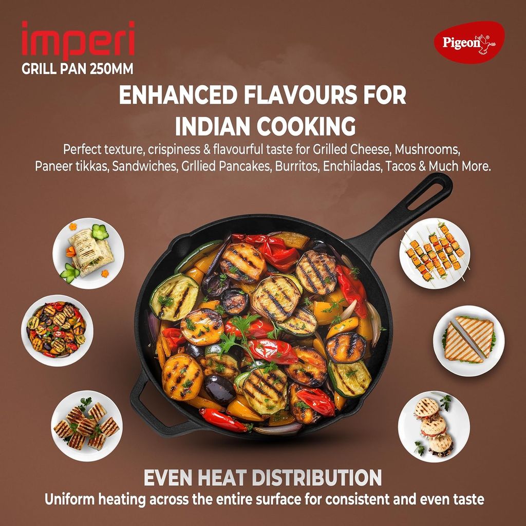 Pigeon by Stovekraft Cast Iron Grill Pan, 25 cm