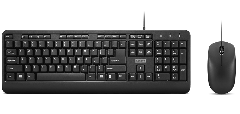 Lenovo 160 Keyboard & Mouse Wired Combo | Waterproof Exoskeleton | Splash Proof Keys | 1600 DPI Full Size Mouse | Non-Slip Scroll Wheel | Adjustable Keyboard Stand | 3 Yr Warranty