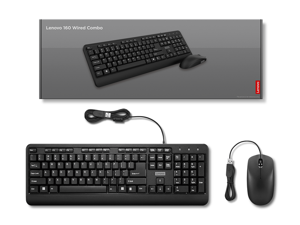 Lenovo 160 Keyboard & Mouse Wired Combo | Waterproof Exoskeleton | Splash Proof Keys | 1600 DPI Full Size Mouse | Non-Slip Scroll Wheel | Adjustable Keyboard Stand | 3 Yr Warranty