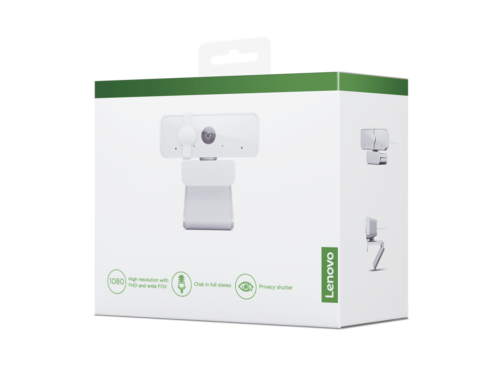 Lenovo 300 FHD Webcam with Full Stereo Dual Built-in mics | FHD 1080P 2.1 Megapixel CMOS Camera |Ultra-Wide 95° Lens, 4X Digital Zoom | 360 Rotation | Flexible Mount | Cloud Grey