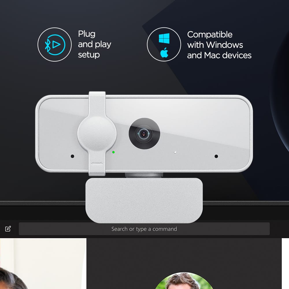 Lenovo 300 FHD Webcam with Full Stereo Dual Built-in mics | FHD 1080P 2.1 Megapixel CMOS Camera |Ultra-Wide 95° Lens, 4X Digital Zoom | 360 Rotation | Flexible Mount | Cloud Grey