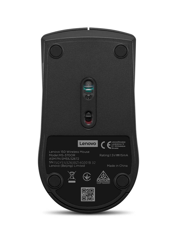 Lenovo 150 Wireless Compact Mouse, 1K DPI Optical sensor, 2.4GHz Wireless NanoUSB, 10m range, 3button(left,right,scroll) upto 3M left/right clicks, 10month battery, Ambidextrous, Ergonomic, GY51L52638