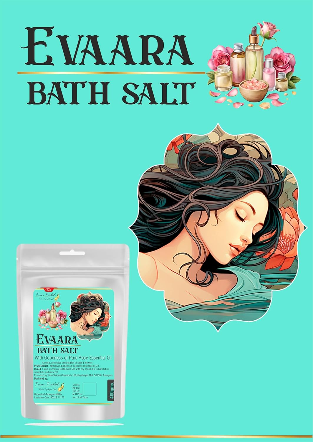 Evaara Essentials | Bath Salt with Pure Rose Essential Oil, Himalayan and Epsom Salt Blend