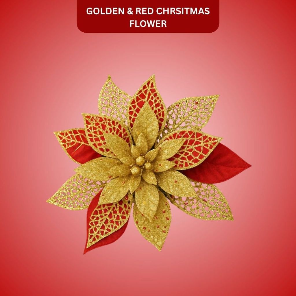 Golden & Red Chrsitmas Flower Decoration - Party and Festive Needs | Buy online on ZillyBuy