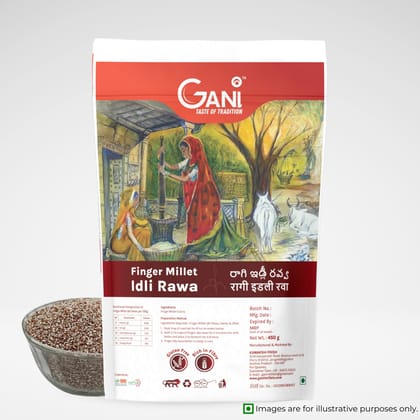 Gani Ragi Idli Rawa -450g l Finger Millet Idli Rawa Gluten-Free, Rich in Fiber (pack of 2)