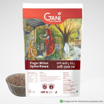 Gani Ragi Upma Rawa-450g I Finger Millet Upma Rawa Gluten-Free, Rich in Fiber (pack of 3)
