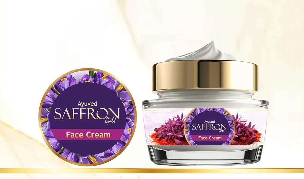Ayuved Saffron Gold Face Cream, Luxury Skin Care with Purple Crocus Extract, 50g