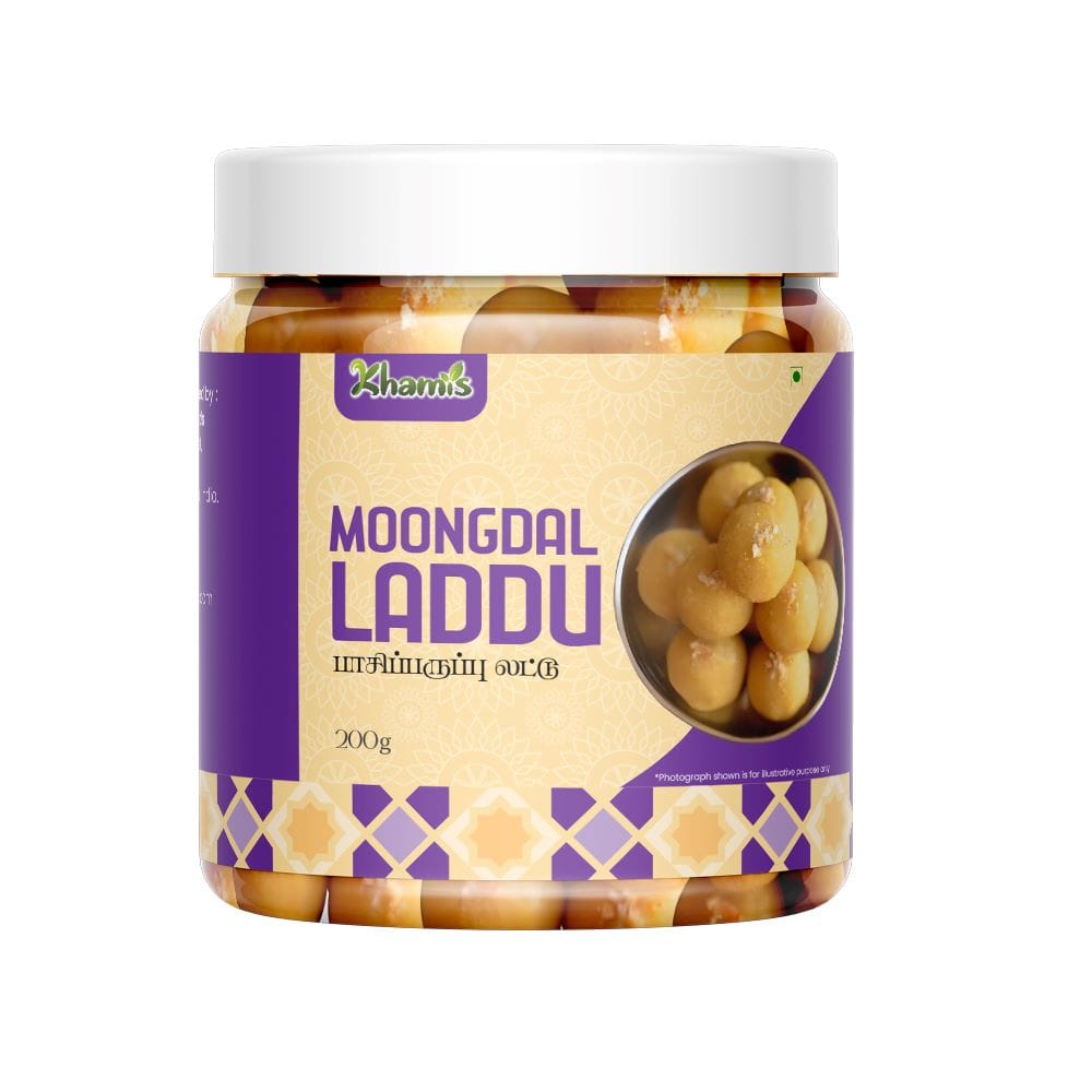 Moong Dal Laddu – Protein-Rich Traditional Sweet with Jaggery | Healthy Indian Mithai | Paasi Paruppu Laddu-A Nutritious Sweet | Khamis Healthy Foods -200g (pack of 3)