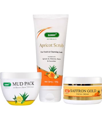 SUNNY HERBALS Saffron Cream, Mud Pack & Apricot Scrub & Exfoliators 100 gm