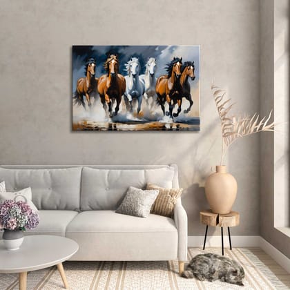 CREATIVE HORSE RUNNIG PAINTING 24in X 16in WITH BLACK FRAME