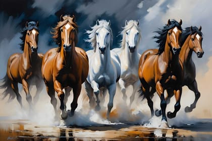 CREATIVE HORSE RUNNIG PAINTING 24in X 16in WITH BLACK FRAME