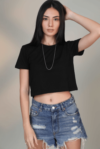 Black Half Sleeve Crop Top