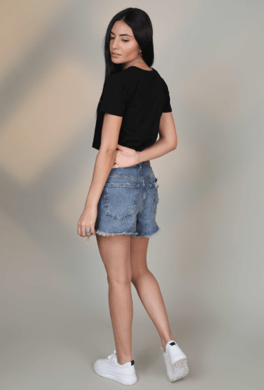 Black Half Sleeve Crop Top