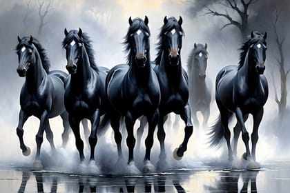 BLACK HORSE RUNNIG ART 24in X 16in WITH BLACK FRAME