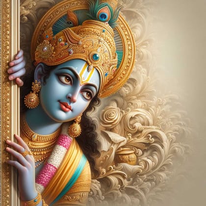 DIVINE LORD KRISHNA WALL DECOR ART 24in X 24in X WITH BLACK FRAME
