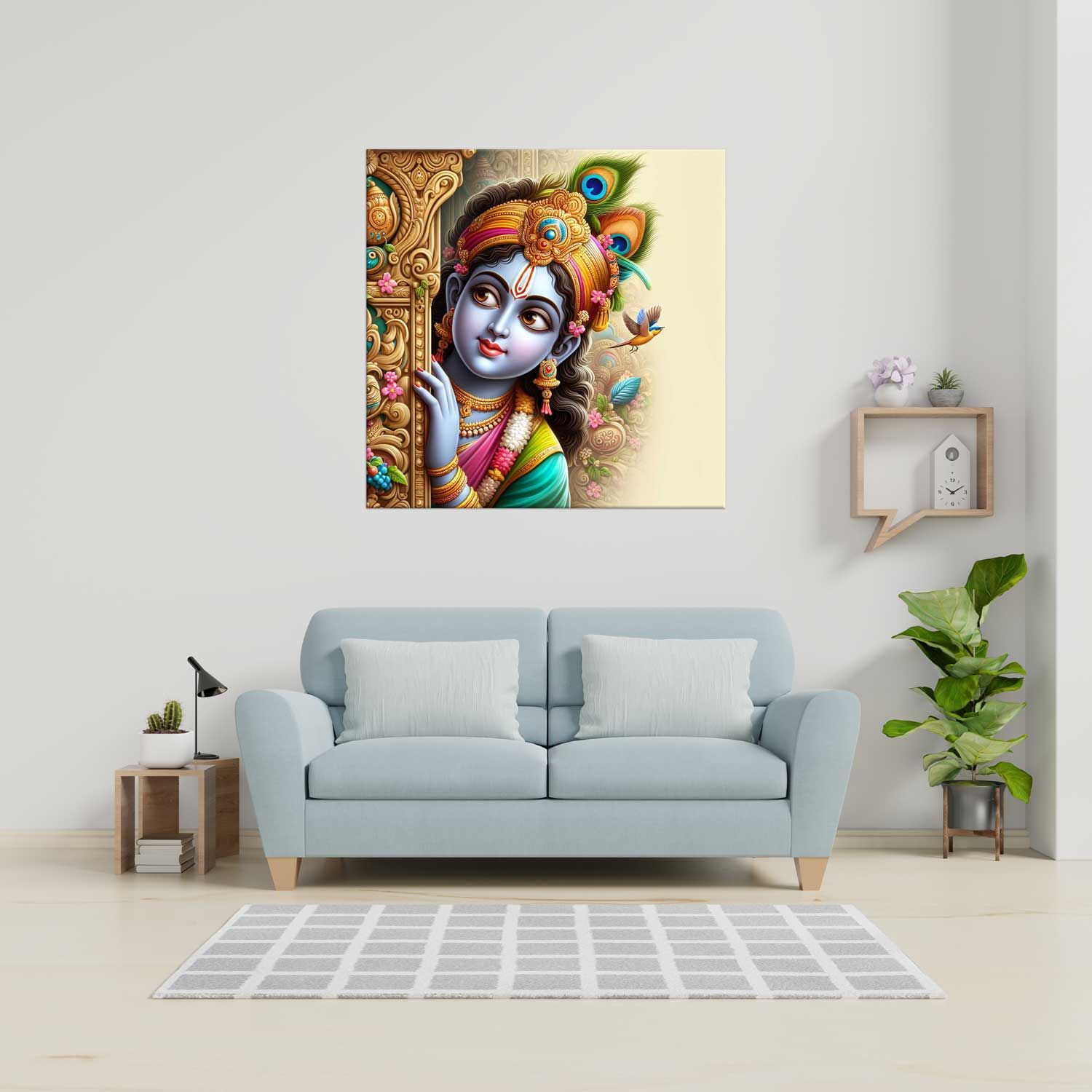 LORD KRISHNA PAINTING 24in X 24in WITH BLACK FRAME