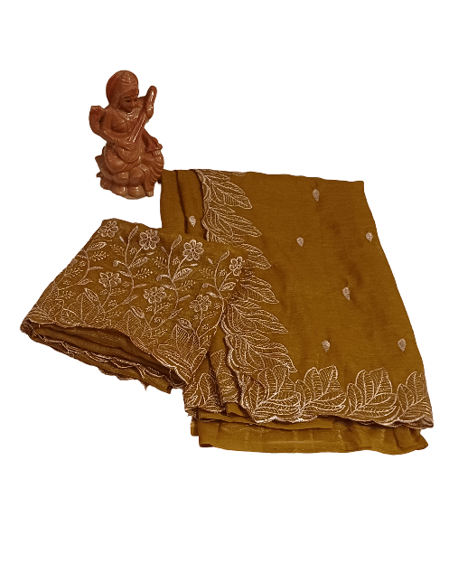 Mustard Embroidered Saree with Floral Design