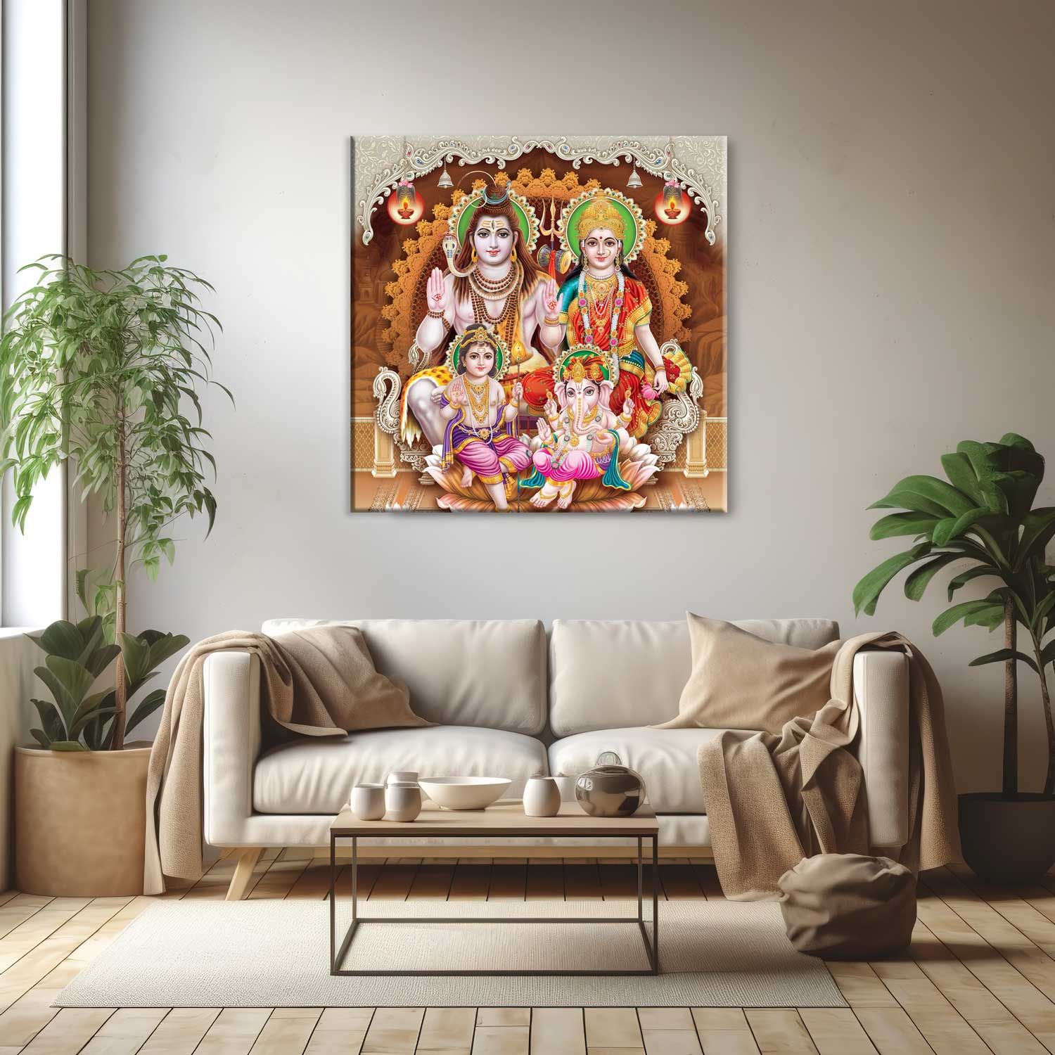LORD SHIV PARVATI PAINTING 24in X 24in WITH BLACK FRAME