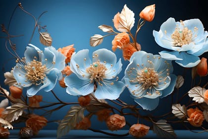 BLUE FLORAL WALL ART 24in X 16in WITH BLACK FRAME