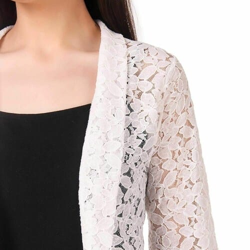 Women's White MH Coat Style Shrugs Formal Wear Cotton Net Shrug For Women & Girls Both.