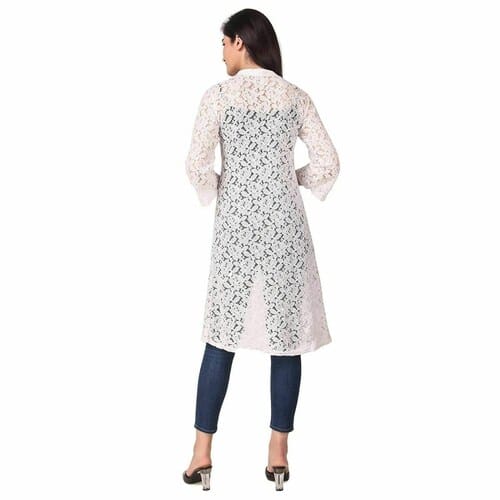 Women's White MH Coat Style Shrugs Formal Wear Cotton Net Shrug For Women & Girls Both.