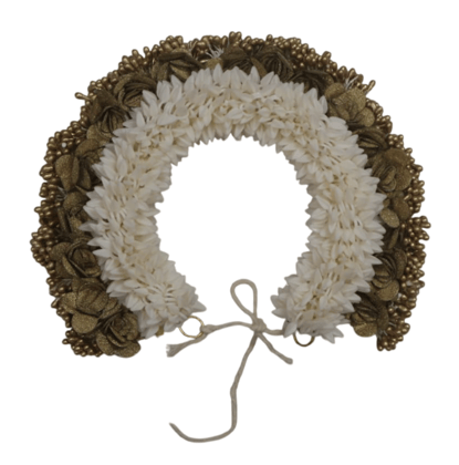 Elegant White Floral Hair Accessory with Golden Embellishments