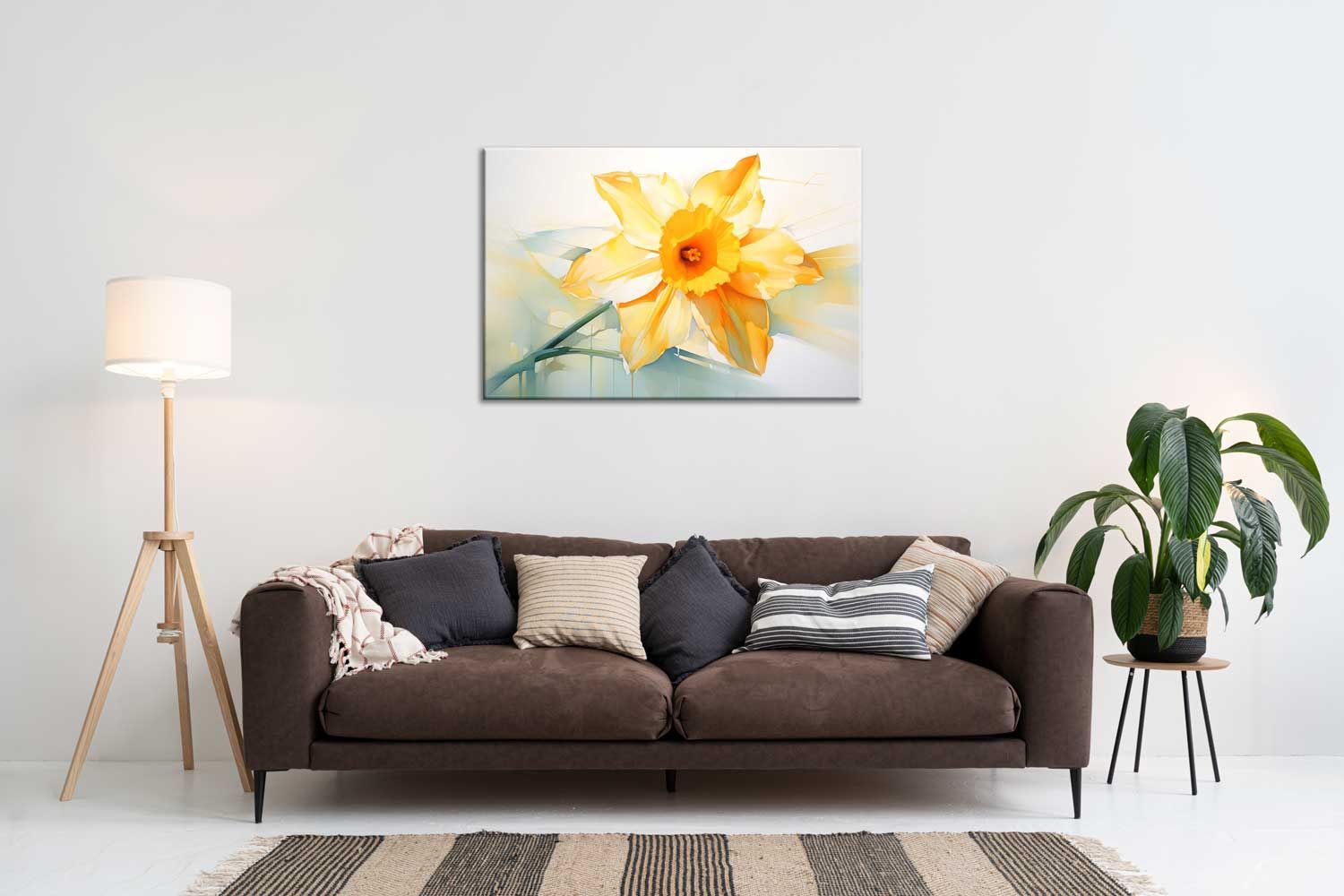 YELLOW DAFFODIL FLORAL ART 24in X 16in WITH BLACK FRAME