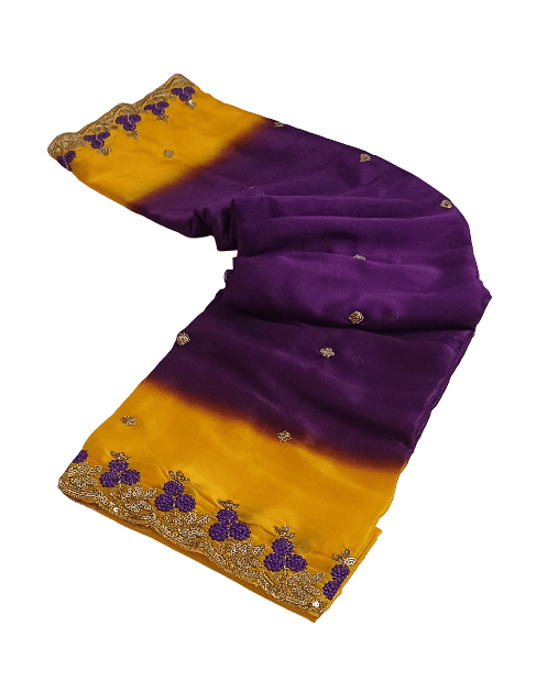 Purple & Yellow Ombre Saree with Embroidered Border