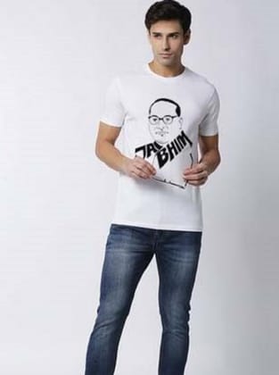 Jai Bhim & Dr. B. R. Ambedkar Printed White T-Shirt for Men | Half Sleeves Round Neck Polyester Tee by Blood Moon
