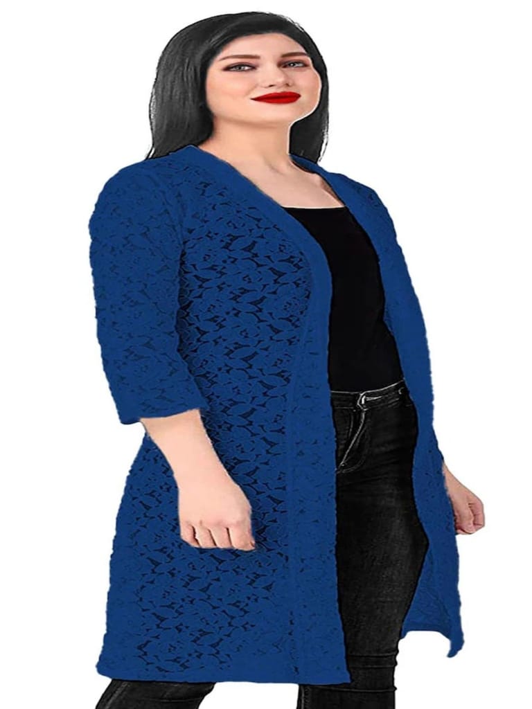 Long Sleeve Blue Shrug Formal Wear Cotton Net Shrug For Women & Girls Both.