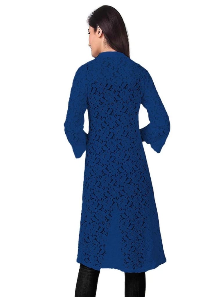 Long Sleeve Blue Shrug Formal Wear Cotton Net Shrug For Women & Girls Both.