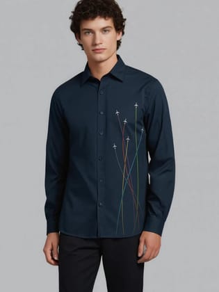 Navy Abstract Printed Casual Shirt-NAVY / S