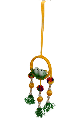 Bird Motif Hanging Ornament - Golden Ring & Decorative Embellishments