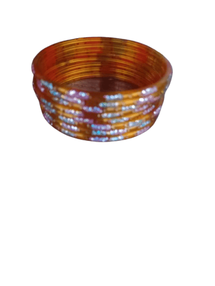 Treditional Mustard Yellow Glass Bangles of white stones set of 12