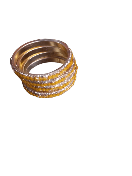 Mustard Yellow Metal Bangles Set of 4 with Stone Design - Bangles & Bracelets | Buy online on ZillyBuy