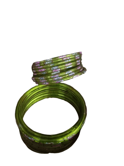 Treditional Green Glass Bangles of white stones set of 12