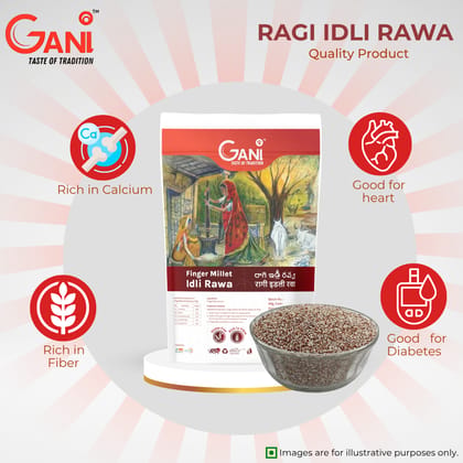 Gani Ragi Idli Rawa -450g l Finger Millet Idli Rawa Gluten-Free, Rich in Fiber (pack of 2)