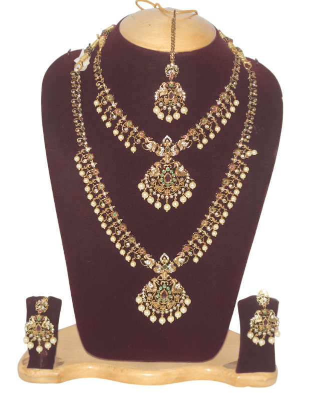Indian Bridal Jewelry Set - Necklace, Maang Tikka & Earrings