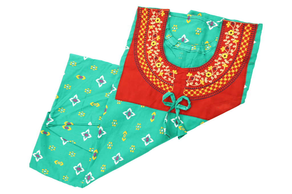 Green Embroidered Nighty with Red Yoke