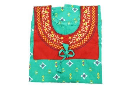 Green Embroidered Nighty with Red Yoke