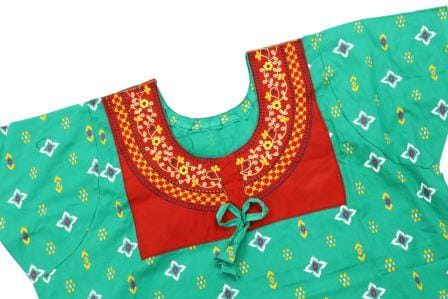 Green Embroidered Nighty with Red Yoke