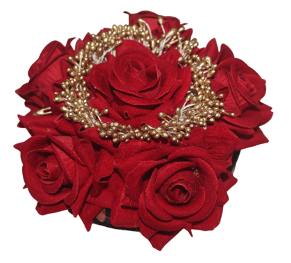 Red Rose Gajra with Golden Embellishments