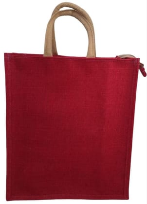 Red Jute Tote Bag with Zipper Closure