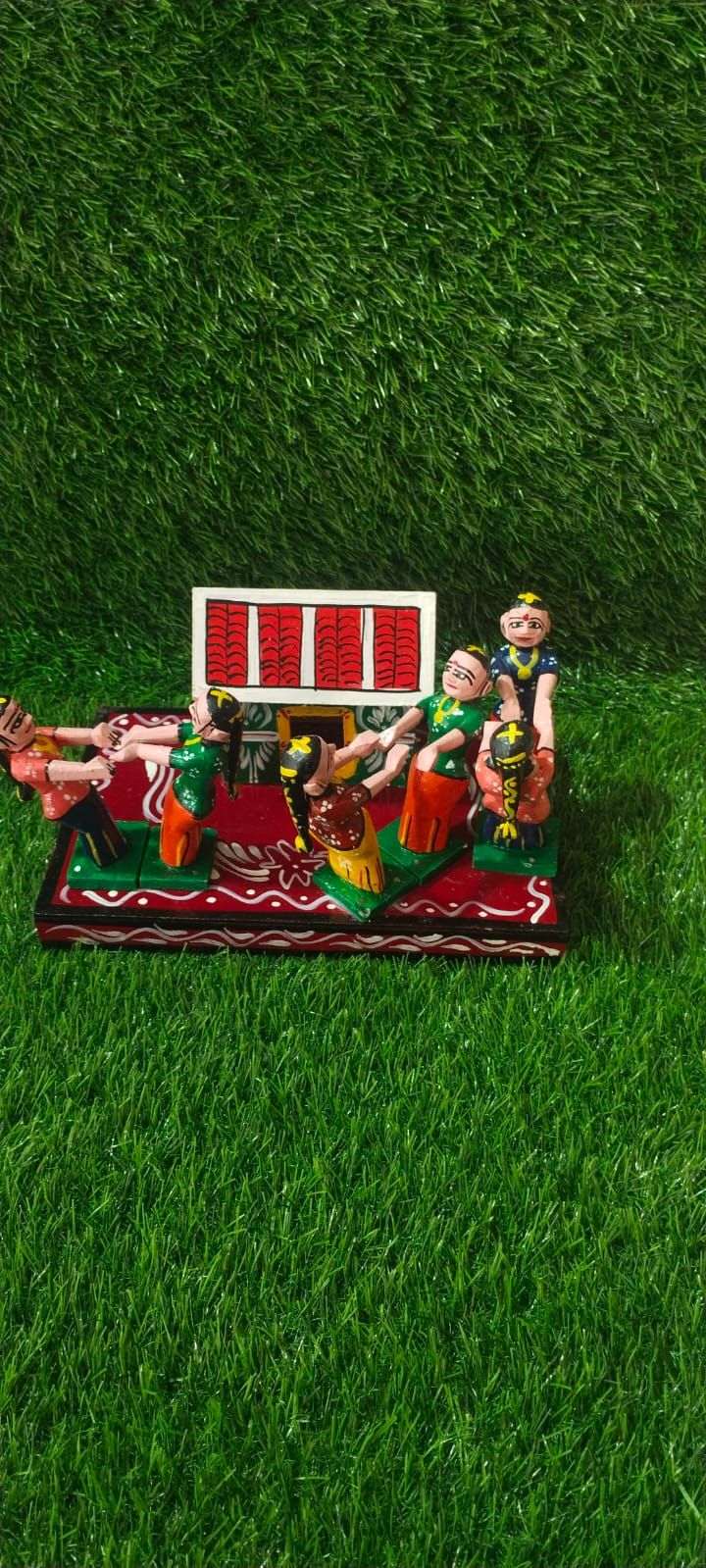 Handcrafted Wooden Village Scene Figurine - Indian Folk Art