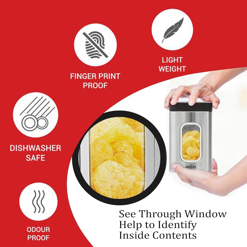 MILTON Steel Clear Square Storage Jar, 2500 ml