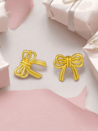 Golden Ribbon Bow Earrings